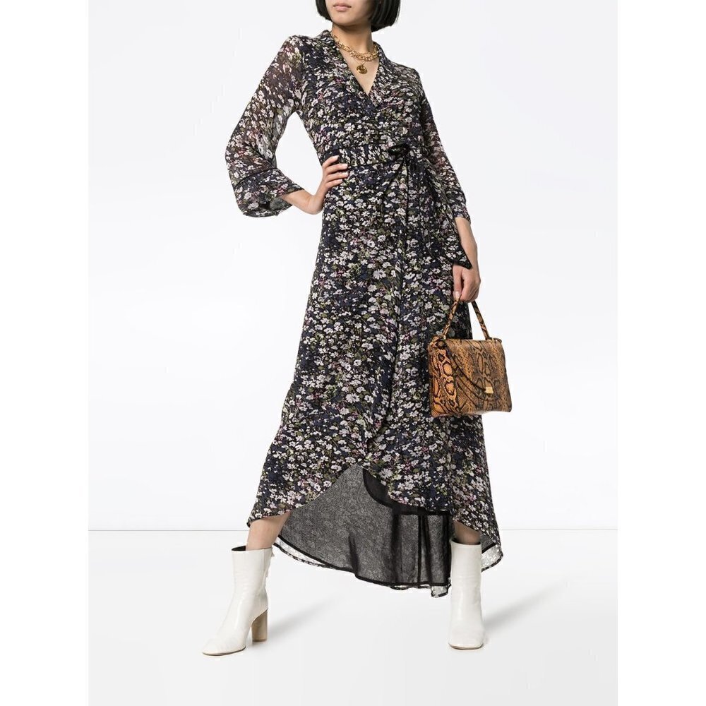 💕GANNI💕 Asymmetrical Floral Print Georgette Wrap Dress 100% Viscose ~ 34 EU